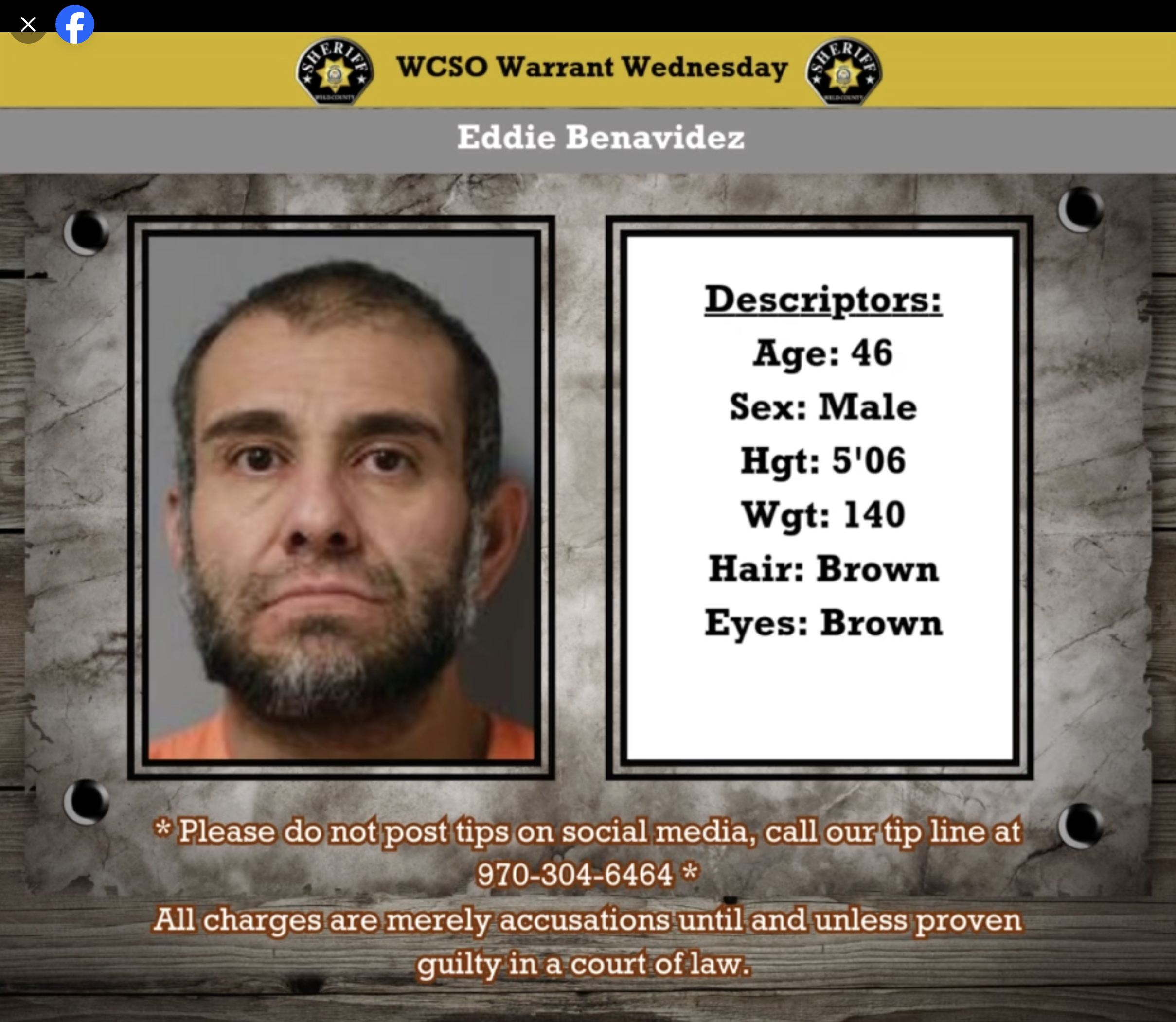 Wanted in Weld County: Eddie Benavidez for Multiple Warrants – Contact Weld County Sheriff’s Office